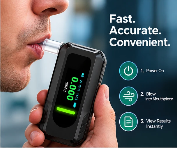 D2000 Portable Digital Breath Alcohol Tester – Electrochemical Sensor, USB-C Rechargeable