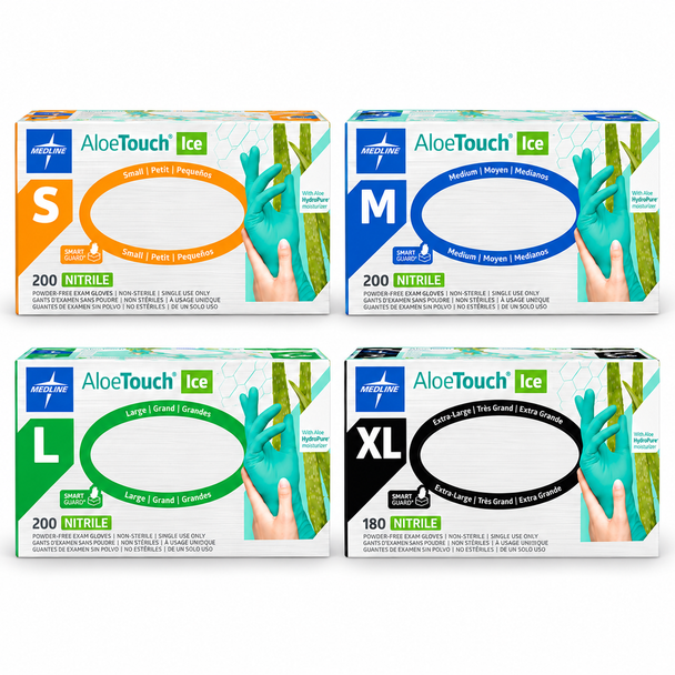Medline AloeTouch ICE Powder-Free Nitrile Exam Gloves – Green, Aloe-Coated