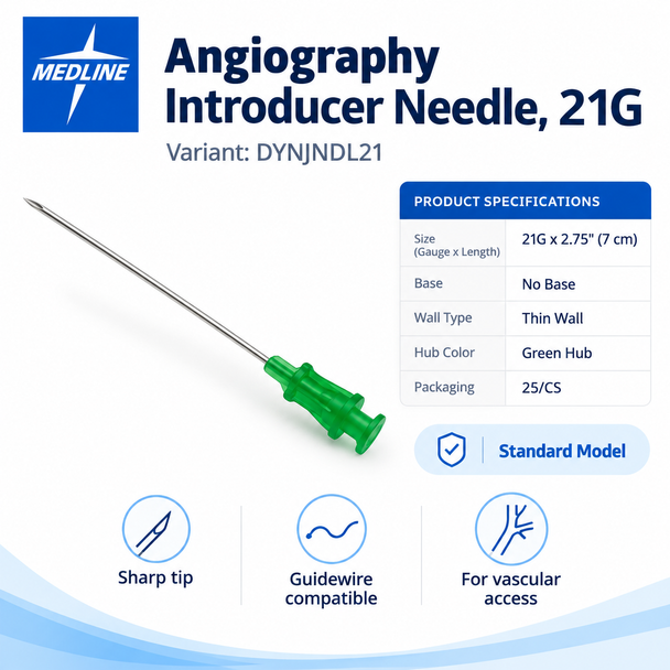 Angiography Introducer Needles, 21G — Green Hub