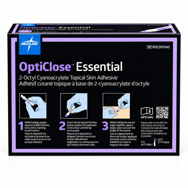 Medline OptiClose Essential Topical Skin Adhesive – 0.55 mL – Sterile Surgical Wound Closure