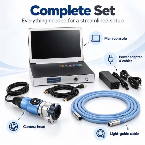 Medical Full HD Endoscope Camera System with 30W LED Cold Light Source & 11.6" Monitor – 3-in-1 Portable Imaging Unit