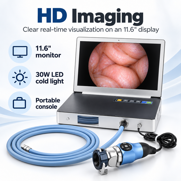 Medical Full HD Endoscope Camera System with 30W LED Cold Light Source & 11.6" Monitor – 3-in-1 Portable Imaging Unit