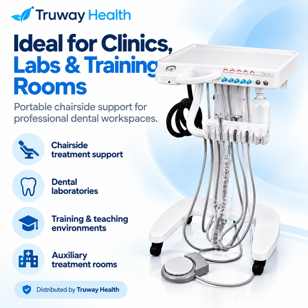 Portable Dental Mobile Turbine Unit Cart with 3-Way Syringe, Handpiece Connections & Suction System – 2-Hole / 4-Hole Options