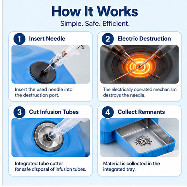Electric Syringe & Needle Destroyer with Infusion Tube Cutter — BD-320 / BD-320A