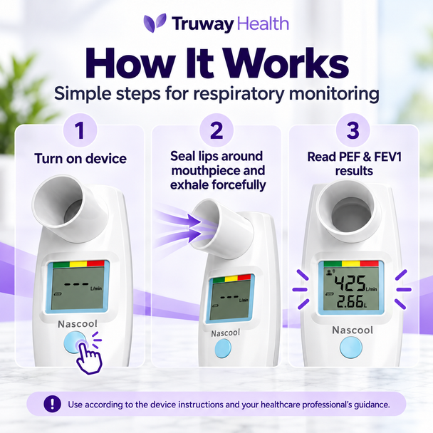 Nascool Digital Peak Flow Meter — PEF & FEV1 Electronic Respiratory Monitor