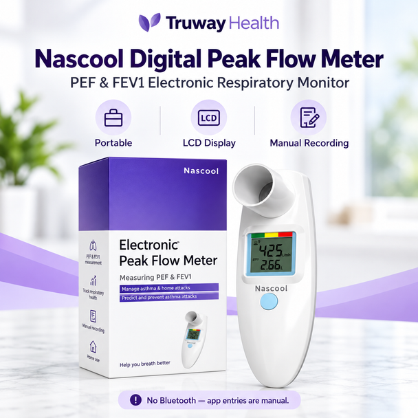 Nascool Digital Peak Flow Meter — PEF & FEV1 Electronic Respiratory Monitor
