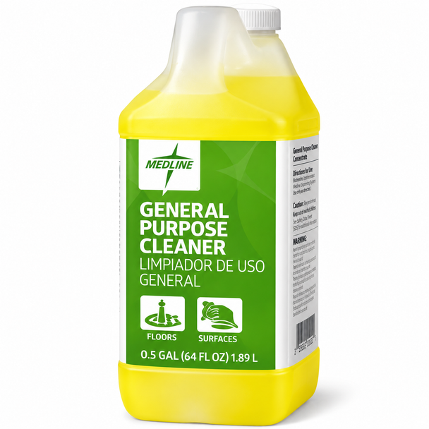 Medline General Purpose Cleaner – Heavy-Duty Floor & Surface Cleaning Concentrate, Half Gallon, 4/Case