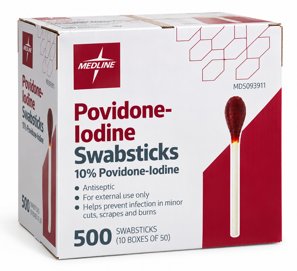 Medline Povidone-Iodine 10% Antiseptic Swabsticks – 500/CS