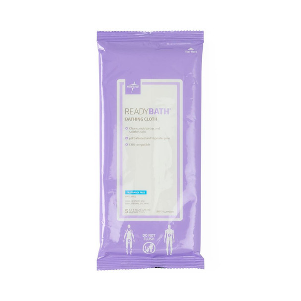 Medline ReadyBath Total Body Cleansing Standard Weight Washcloths – Rinse-Free, Premoistened Bathing Wipes