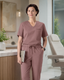 Classico H03 Women’s LUXE Silky Shine Scrub Top — Pink, Silk-Luster Stretch Jersey Medical Uniform | US/EU Sizes S–XXL