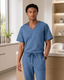 Classico U03 Men’s LUXE Silky Shine Scrub Top — Slate Blue, Stretch Jersey Medical Uniform | US/EU Sizes S–XXL