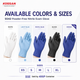 Explore Kossan SS42 nitrile examination gloves in white, light blue, royal blue, black, and indigo, available in sizes XS through XL by 40GP container.