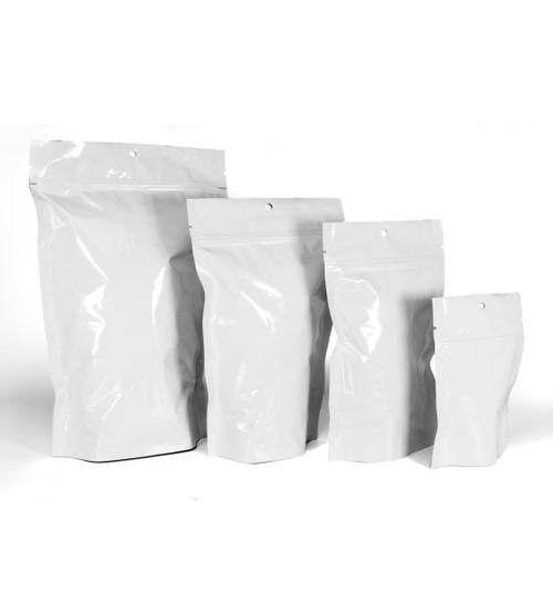 Wholesale Small White Foil Stand Up Pouches | PackFreshUSA