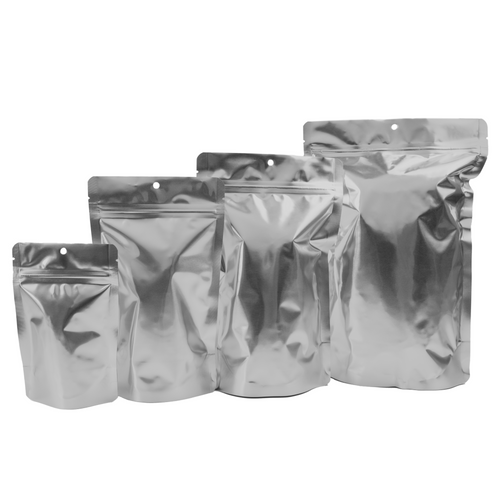 5 Mil Mylar Medium Silver Metallized Stand Up Pouches (1000)  - Wholesale