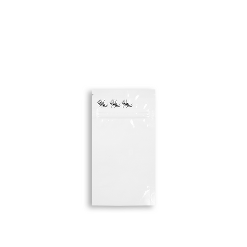 Back View:
Gloss White front view of 4x7.25+2-inch child-resistant stand-up pouch with CR+ zipper. Image for reference only. Quality and specifications guaranteed.
