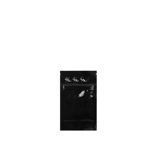 Back View:
Gloss black front view of 4x7.25+2-inch child-resistant stand-up pouch with CR+ zipper. Image for reference only. Quality and specifications guaranteed.