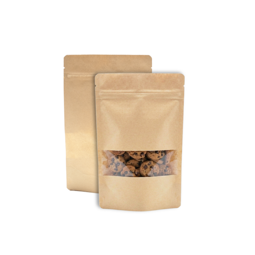 5.5 Mil Medium Kraft with Window Stand Up Pouches (1000)  - Wholesale