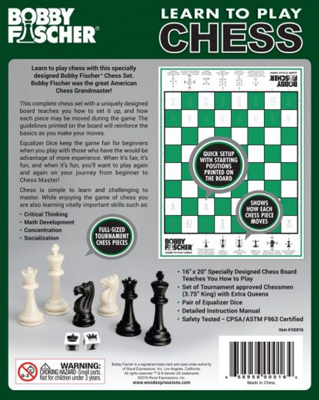  Bobby Fischer® Learn to Play Chess Set Board Game
