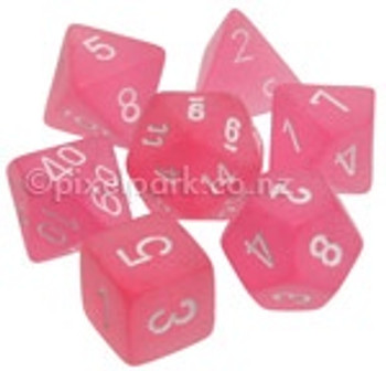Polyhedral Dice Set Frosted Pink-White