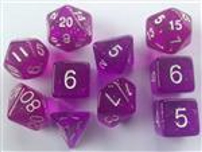 Translucent Glitter Purple 10pc Dice Set Translucent Glitter Purple 10pc Dice Set