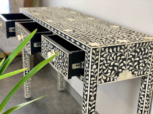 Bone Inlay floral black console - L-120cm