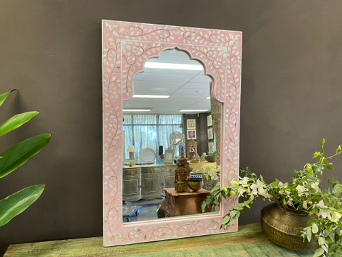 Mother of Pearl Inlay Arch Mirror - PINK