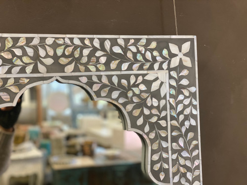 Mother of Pearl Inlay Arch Mirror - Grey