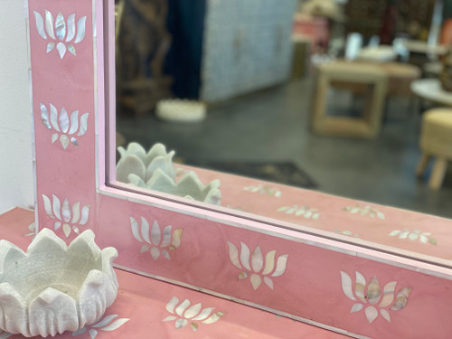 Mother of Pearl Inlay Lotus Mirror - Pink