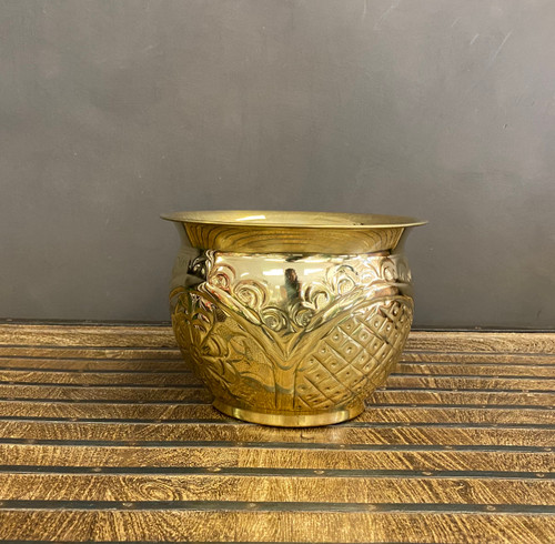 Round Brass floral Planter - Small Round Brass floral Planter - Small