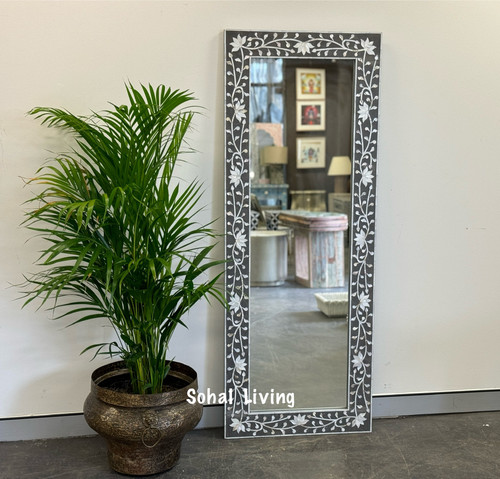 Mother of Pearl Inlay Lotus Mirror - Grey