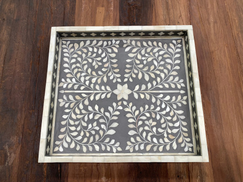 Bone Inlay Square Tray - Grey 44cm