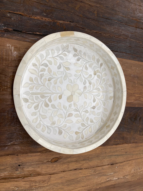 Bone Inlay Round floral tray - 30cm