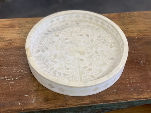 Bone Inlay Round floral tray - 30cm