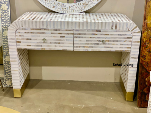 Mother of Pearl Inlay Waterfall Console - White