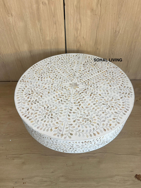 Mother of Pearl Inlay Coffee Table - Floral 90cm