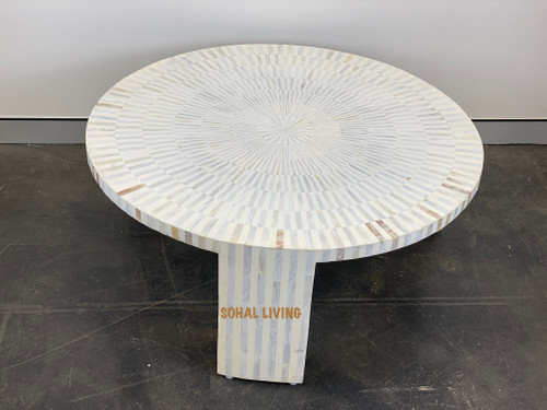 Mother of Pearl Inlay Striped Coffee Table - White