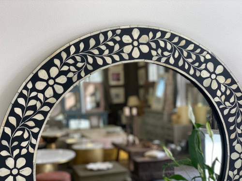 Bone Inlay floral Round mirror-75cm