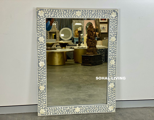 Bone Inlay Floral  Grey Mirror - 120 x 90cm