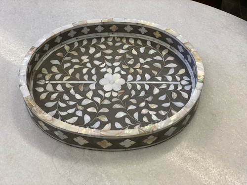 Mother of Pearl Inlay Oval Tray - Grey 35cm