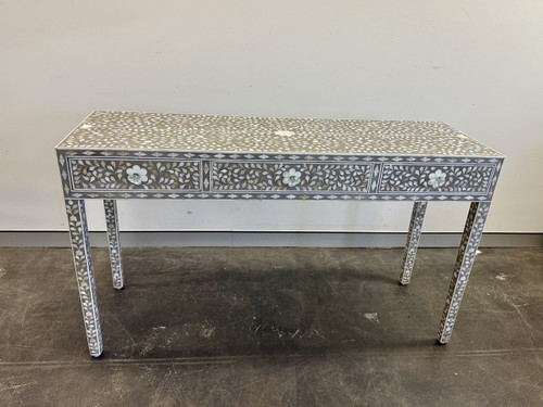 Mother of  Pearl Inlay Floral Console Table - Grey140cm