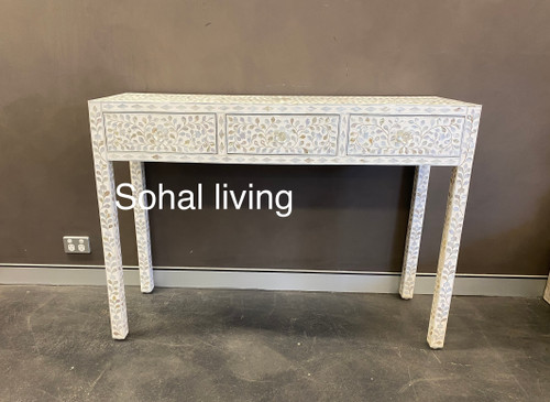 Mother of Pearl Inlay Floral Console- White 140cm