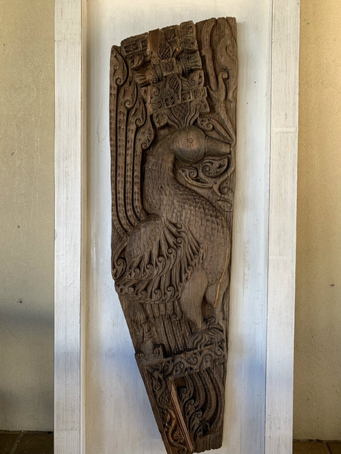 Vintage Peacock Carving in Wooden frame