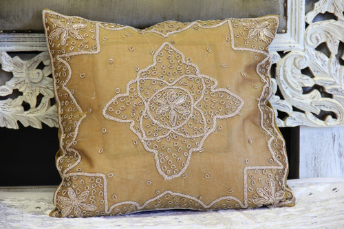 Zardozi embroidered, dull gold cushion covers