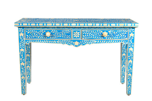 Bone Inlay Floral Console Table - Blue