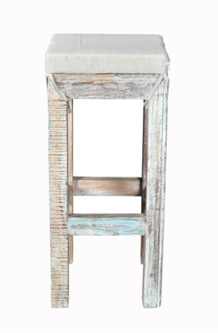 Lime Wash Bar Stool with Linen cushion