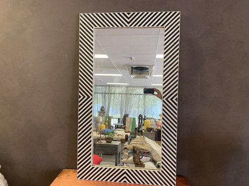 Bone Inlay Mirror - Stripes- 120 x 70cm Black