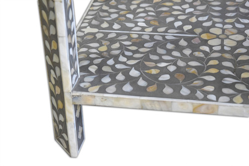 Mother of Pearl Inlay Bedside with Shelf - Grey