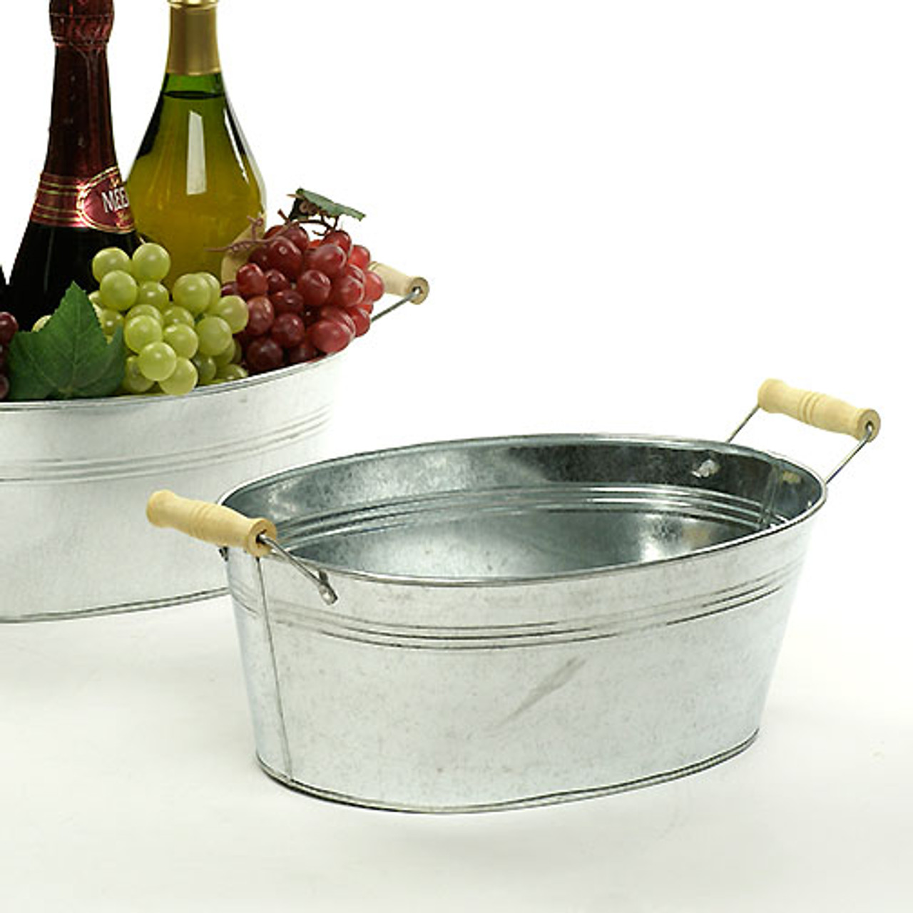 13 inch Oval Galvanized Tub with Wood Handles - SageBaskets