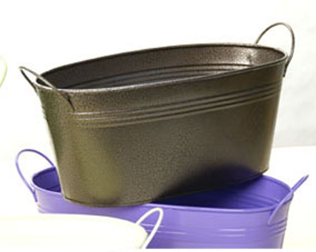 12 Inch Oval Metal Tin Tub Antique Brown Sagebaskets