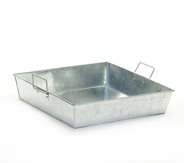 12 inch Square Galvanized Tin Tray with Folding Ear Handles